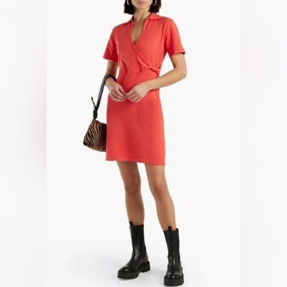 NWT Derek Lam 10 Crosby Raylen Short-Sleeve Twist Sweater Dress Coral Size Small - Picture 1 of 12